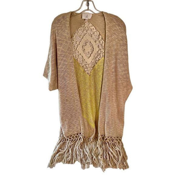 J.O.A. Women Sz S Sweater BoHo Cottagecore Crochet Fringe Open Front Cardigan - Picture 1 of 6